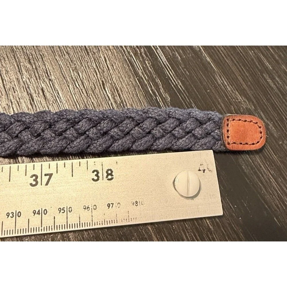 J Crew Braided Cotton Skinny Belt Womens M/L Navy Blue Leather Buckle Preppy - Picture 4 of 4